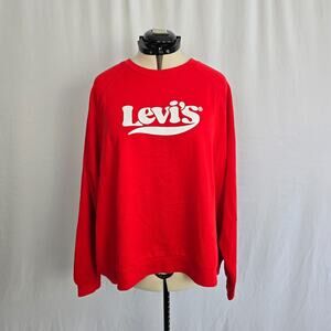 Levi's Logo Sweatshirt Women's 4X Red & White Pullover Long Sleeve Crew Neck NWT
